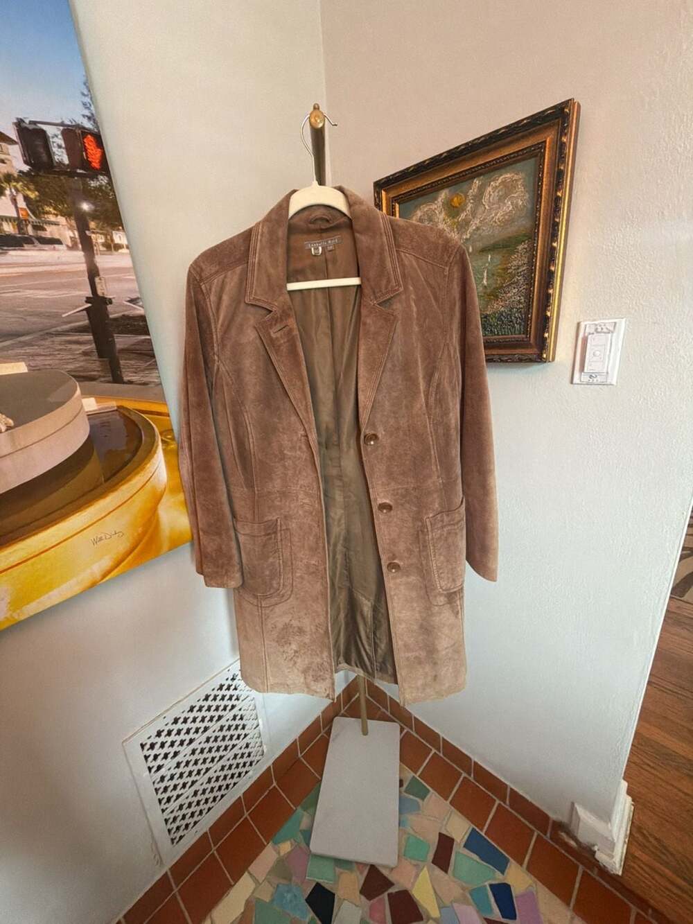 Isabella Bird Brown Suede Leather Trench Coat Size LP